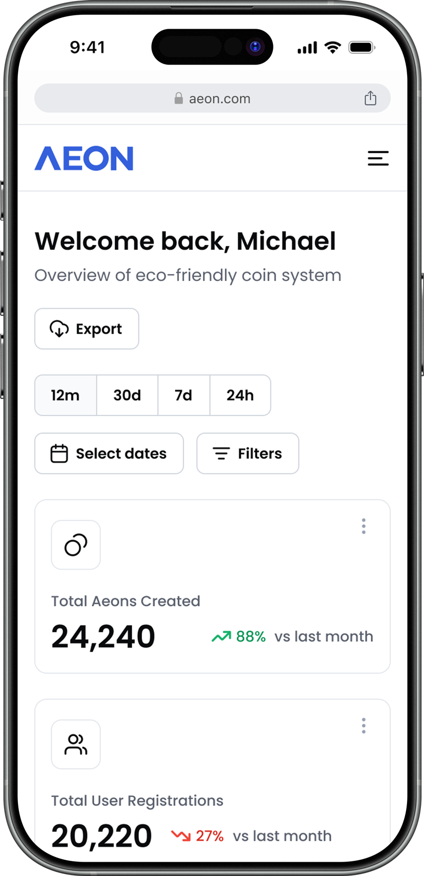 Mockup of a mobile device displaying the admin dashboard for the management system, featuring a user-friendly interface with key metrics and navigation options